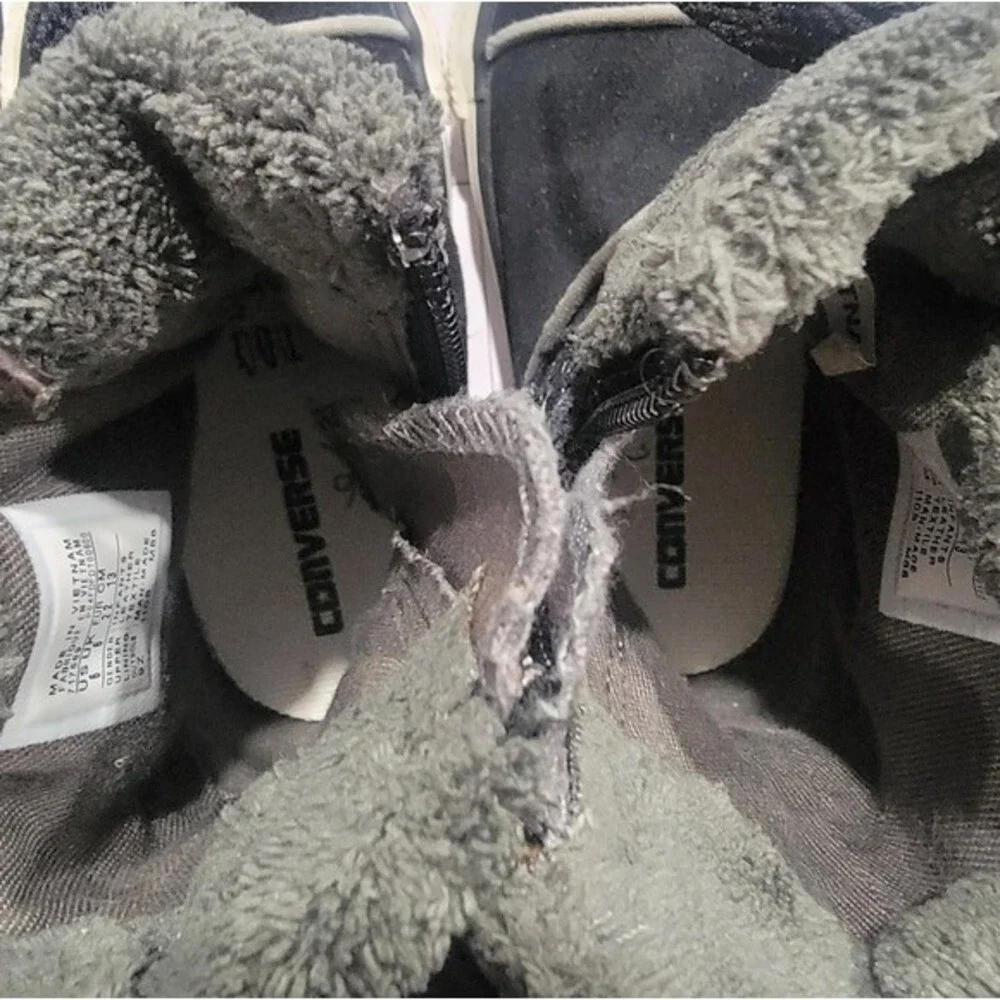 Converse Black Leather Suede Fur Cuff Boots Unisex 717669 Infant Size 6